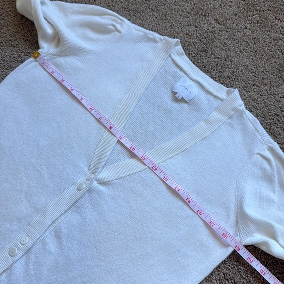 Sundays Cream Button Up Puff Shoulder Cardigan Sweater - Picture 3 of 7